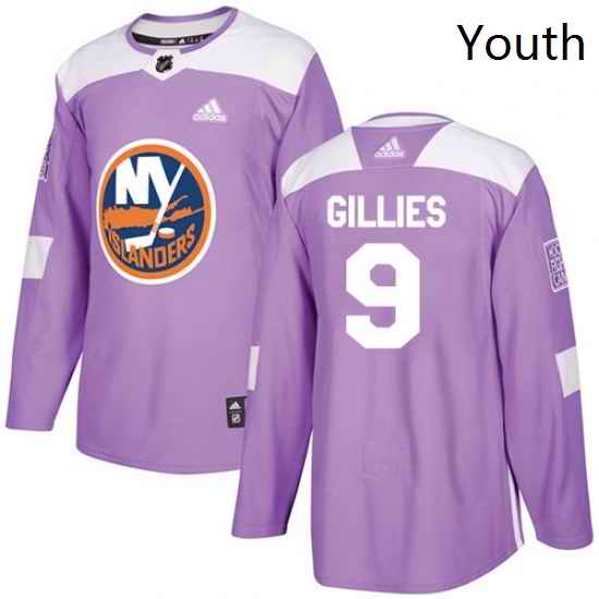 Youth Adidas New York Islanders 9 Clark Gillies Authentic Purple Fights Cancer Practice NHL Jersey